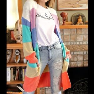 ADORA Multicolor Striped Cardigan